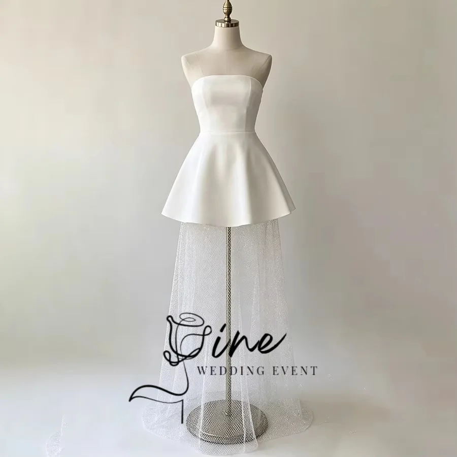 Oine Modern Strapless A-Line Wedding Dress with Scarf Floor Length Illusion Bridal Gown Customized Sleeveless Robe De Mariage