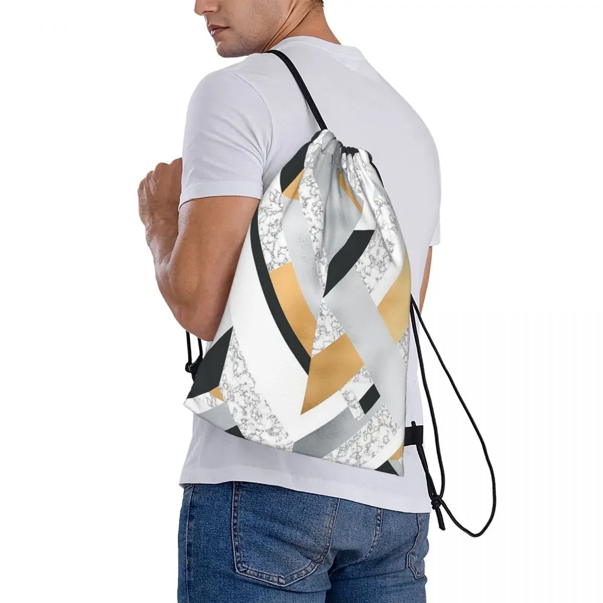 Mochilas geo abstratas para homens e mulheres, sacos de cordão portáteis casuais, bolso para pacotes, bolsa para estudantes