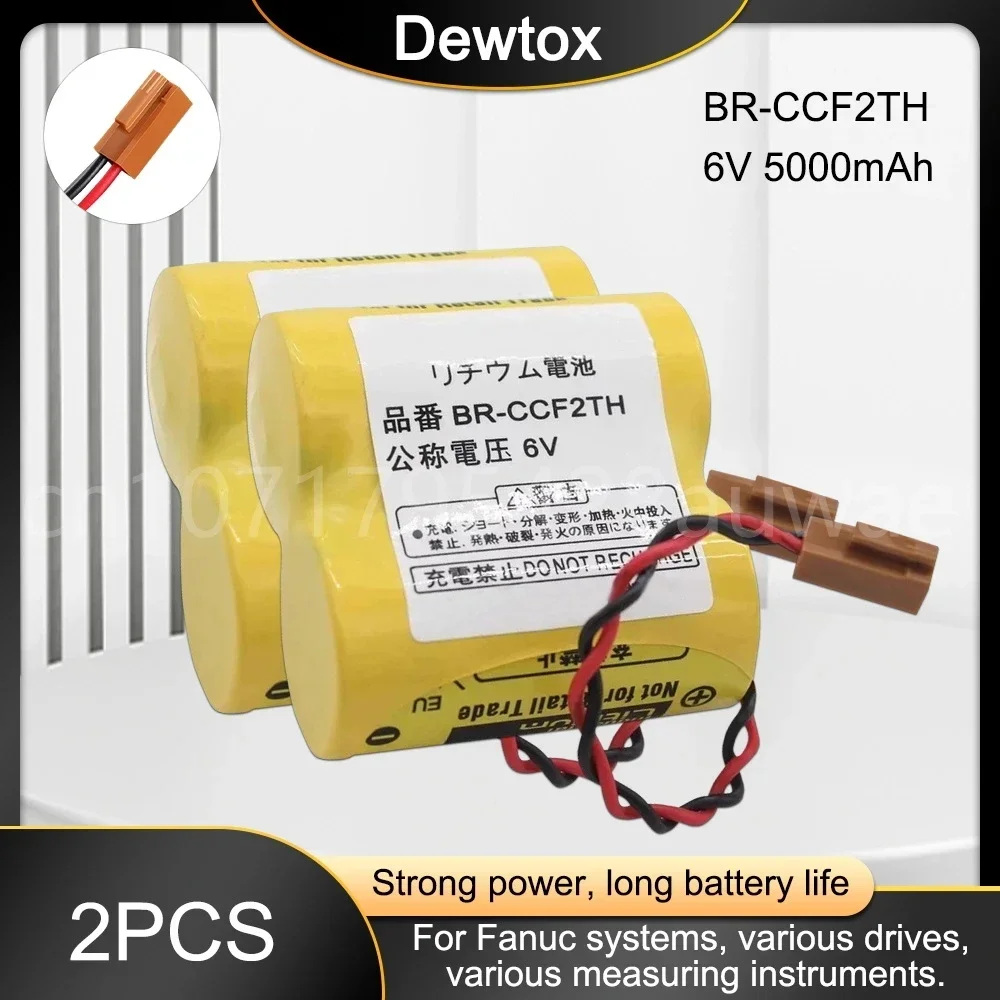 2PCS BR-CCF2TH Original 6V 5000mah Lithium Batteries with W/2P Plug for CNC Machine Tools PLC FANUC Systems