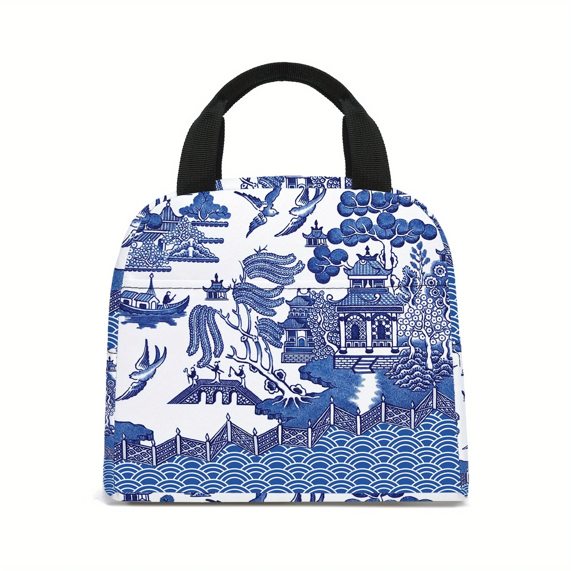 

Blue-and-white Porcelain Pattern Lunch Bag Ice Pack Multi-functional Lunch Box Unisex Insulated Bag Suitable for Work, Travel