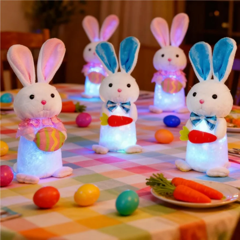 Lapin de pâques mignon, jouet en peluche lumineux pour fête de noël, idées cadeaux, décoration de table pour la maison