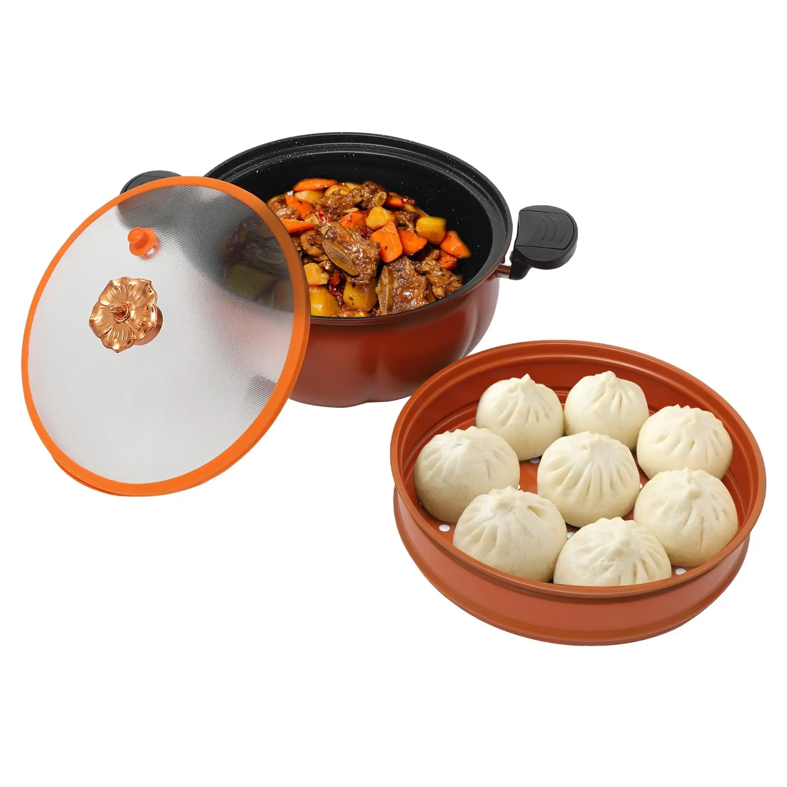 

8L Pumpkin Micro Pressure Cooker, Pumpkin Shaped Non-Stick Cooking Pot, 2.11Gal Capacity for Open Flames & Gas Stove with Twist