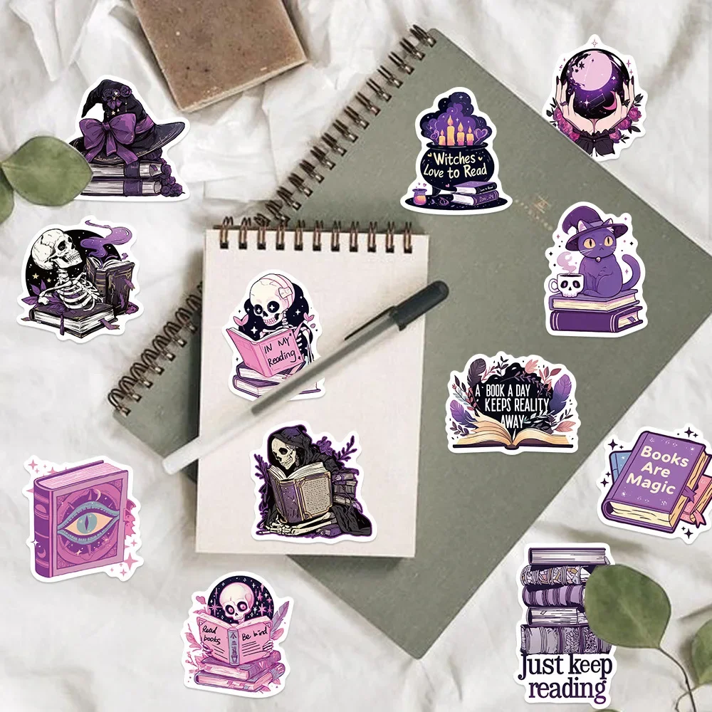 10/50/100pcs Cool Gothic Witch Bookish Reading Books Stickers Girls Cartoon Decals Aesthetic Decals Phone Laptop Diary Sticker