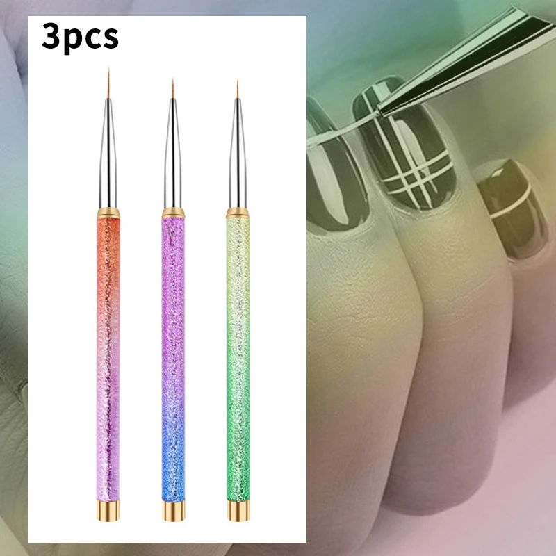 3 pçs 7/9/11mm fosco gradiente metal lidar com escova da arte do prego linhas de desenho listra pintura flor escova diy ferramentas manicure