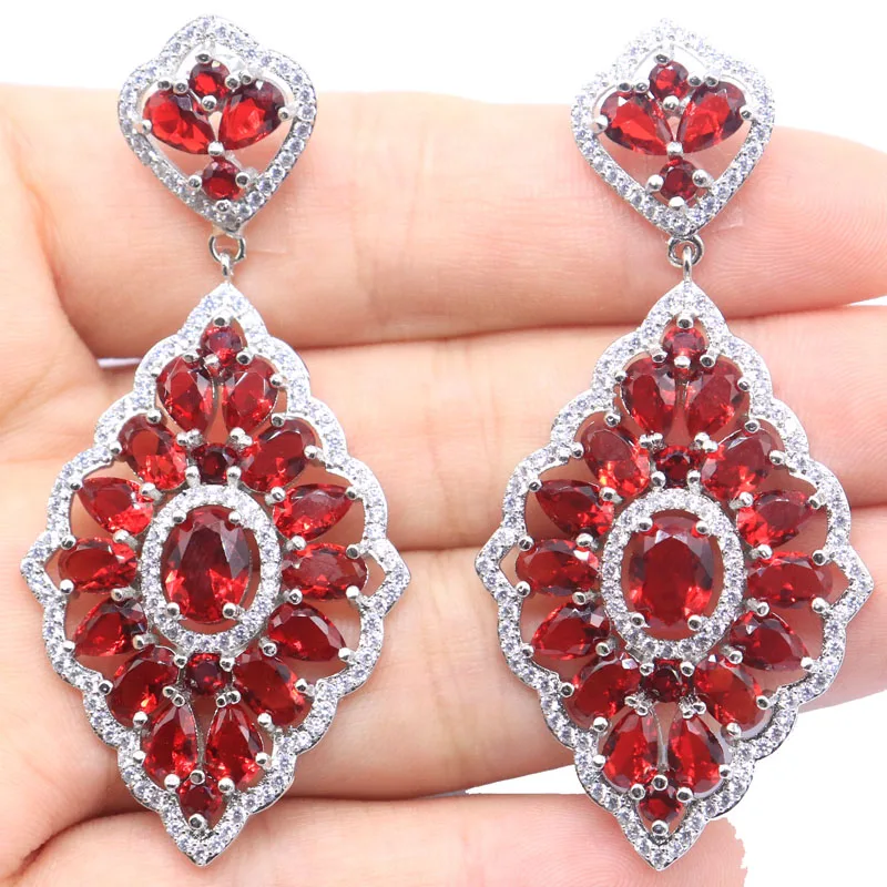 

60x28mm Big 16.3g Rich Blue Violet Tanzanite Red Blood Ruby CZ Silver Earrings Fine Jewelry Daily Wear