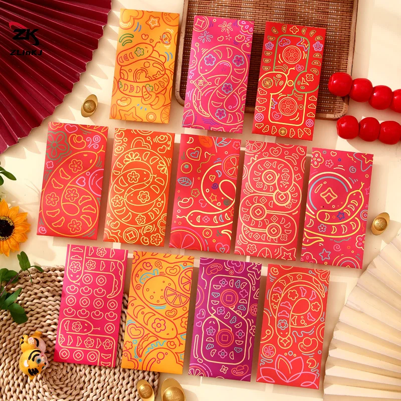 12Pcs Chinese New Year Red Envelopes Cartoon Cute Snake Year Hongbao Spring Festival Lucky Money Packet Children Gifts