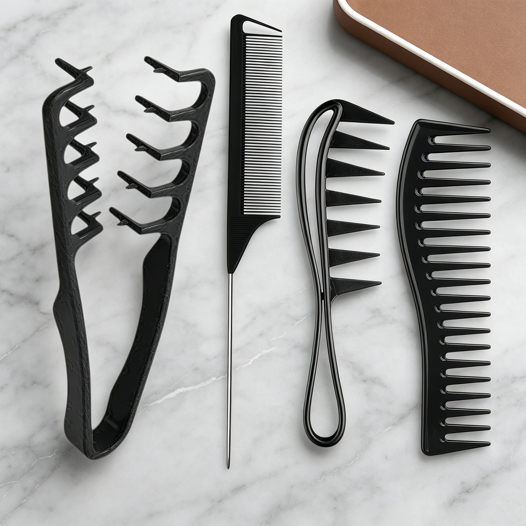 Hair Styling Comb Set Wide Tooth Detangler Metal Pin Tail Weaving Fork For Curly Braiding Partition Salon Tools