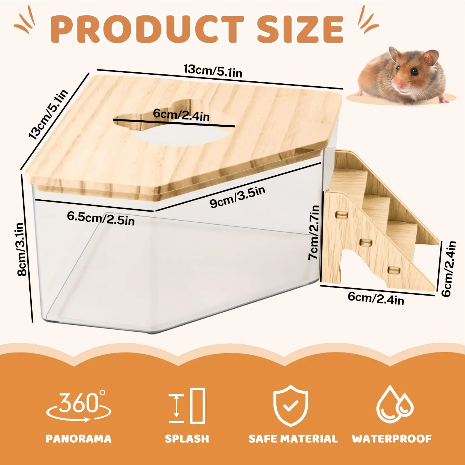 Hamster Grit Bath with Wooden Lid Dust Bath Acrylic Gerbil Bathing Tub Gerbil Bathing Accessories Grit Bathing Tub for Hamsters