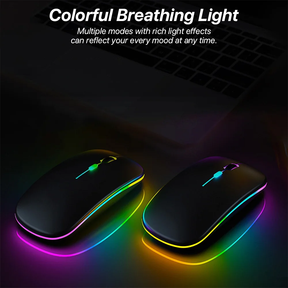 Mouse Bluetooth nirkabel untuk ponsel iPhone, iPad, Xiaomi SamSung, Mouse nirkabel, 2.4G, USB untuk komputer, Laptop, lampu belakang