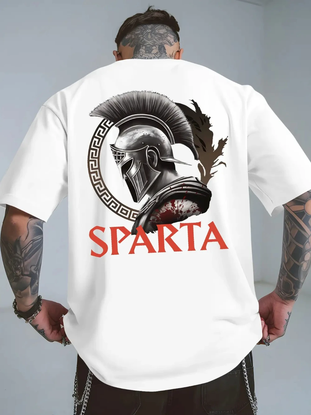 Men's Spartan Warrior T-Shirt Spartan Helmet SPARTA Back Print 100% Breathable Greek Battle Design Ancient Greek Warrior Apparel
