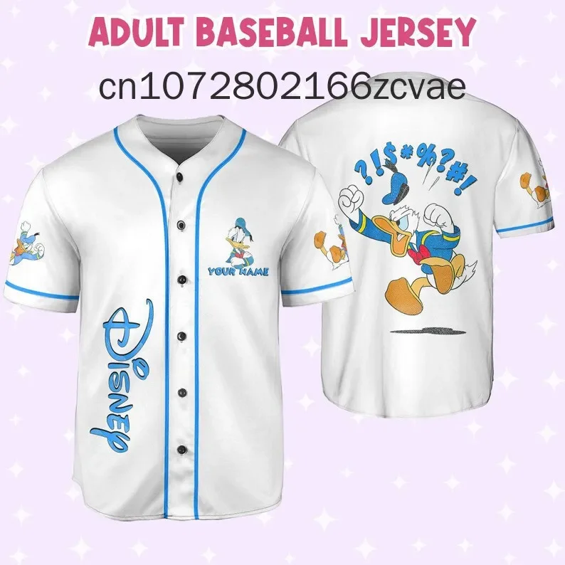 2024 Disney Donald Duck Baseball Jersey Love Playing Baseball Donald Duck Custom Name Men\'s and Women\'s Kids Baseball Shirt