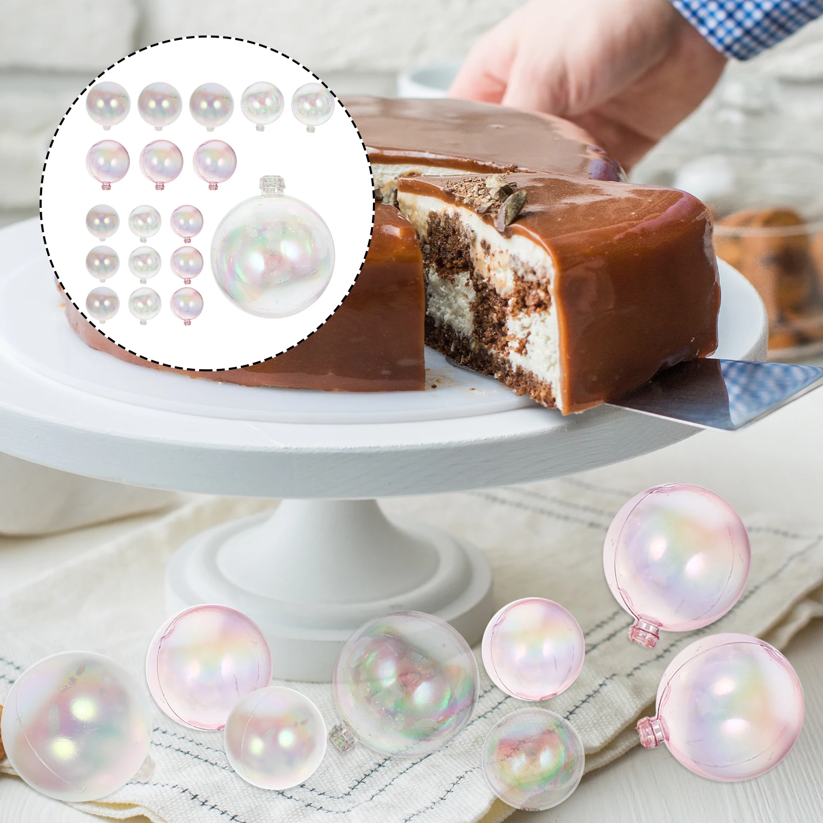 

18pcs Cake Decor Fantasy Balls Baking Decorative Bubble Toppers Plastic 4CM Transparent White Wedding Birthday