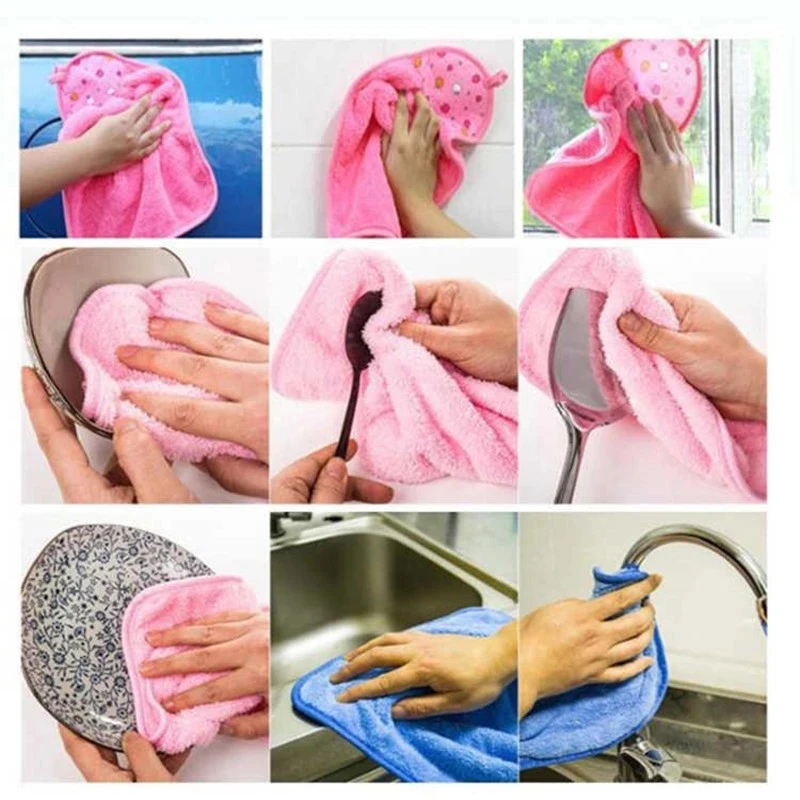 Paño absorbente de terciopelo Coral para baño, toalla de mano suave, paño colgante, accesorios de cocina, 30x38cm