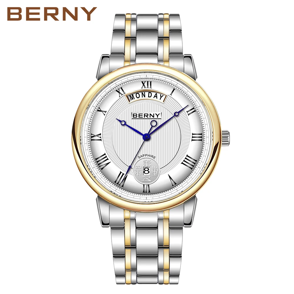 BERNY Men Quartz Watch Miyota VJ55 Top Quality Luxury Brand Day Top Stainless Steel Wristwatch Sapphire Waterproof Watch for Men image 3