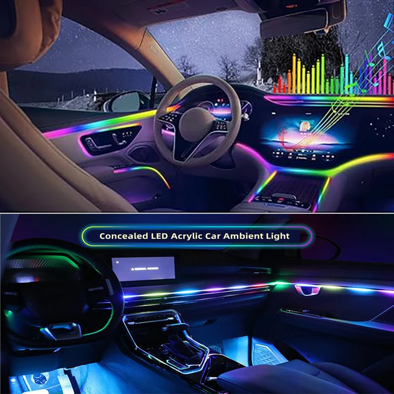 Full Color Streamer Car Ambient Lights RGB 64 Color Universal LED Interior Hidden Acrylic Strip Symphony Atmosphere Lamp