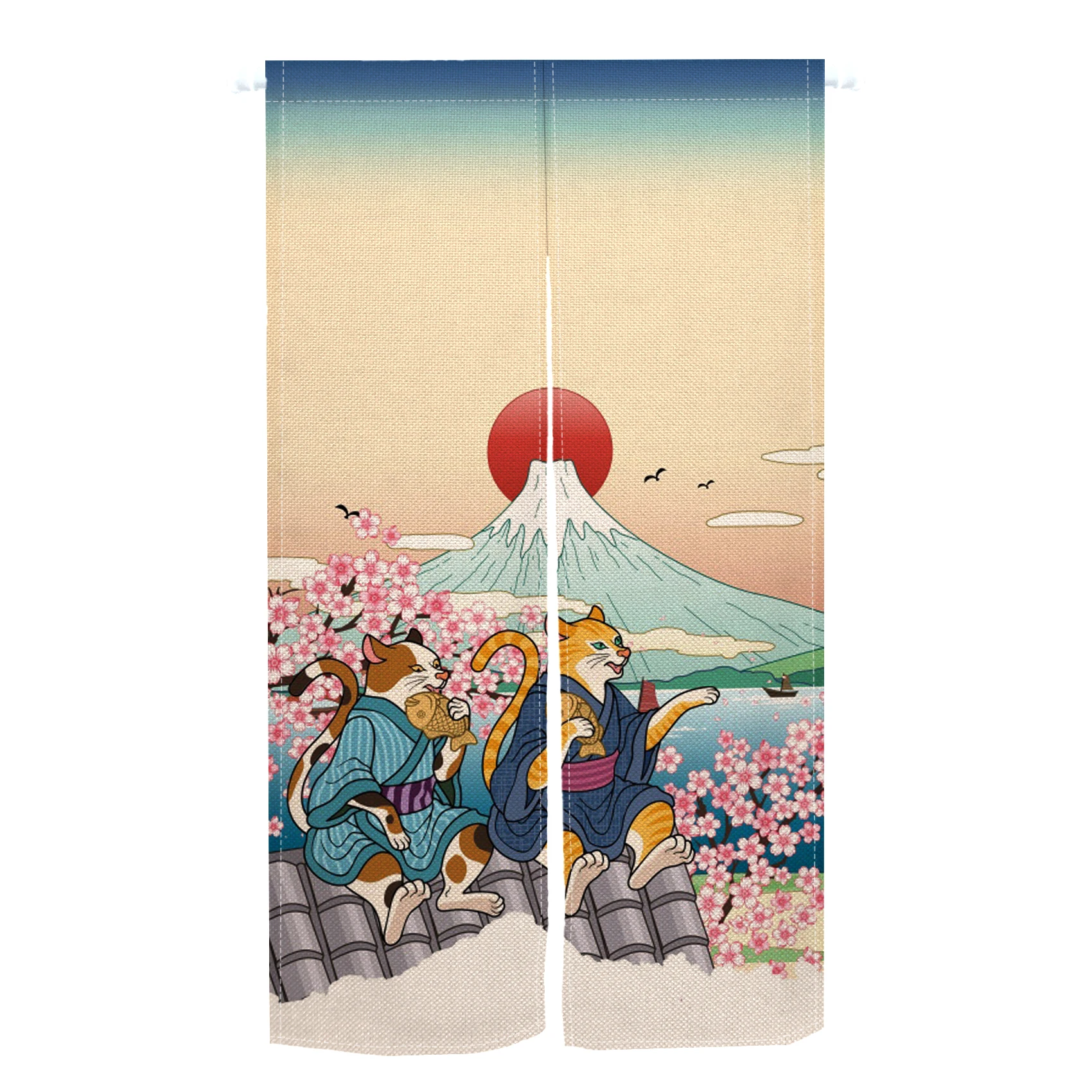 Cortinas Noren Japonesas para Puerta, con Diseño de Montaña Fuji, para Dormitorio, Cocina, Entrada, Decorativas, Semi-ocultables