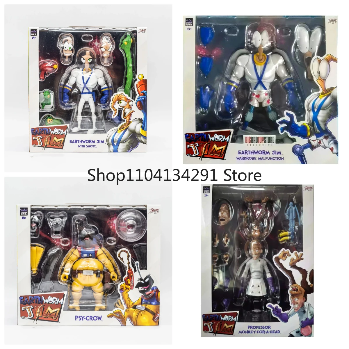 

Earthworm Jim Action Figure Collection Model Toy Professor Monkey PSY-CROW Snot Worm Body Jim Heads Bob The Killer Goldfish