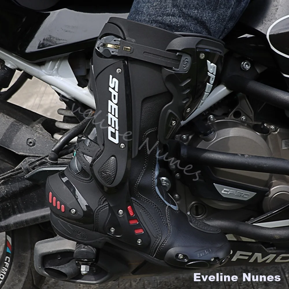 Professional Motorcycle Racing Boots Hard Shell Protective Adjustable Strap Shockproof Anti-slip Motorbike Track Riding Boots
