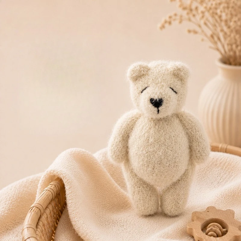 Newborn Photography Props Cute Handmade Knitted Bear Doll Decoration Accessories for Studio Photoshoot Baby Souvenirs Prop view 3