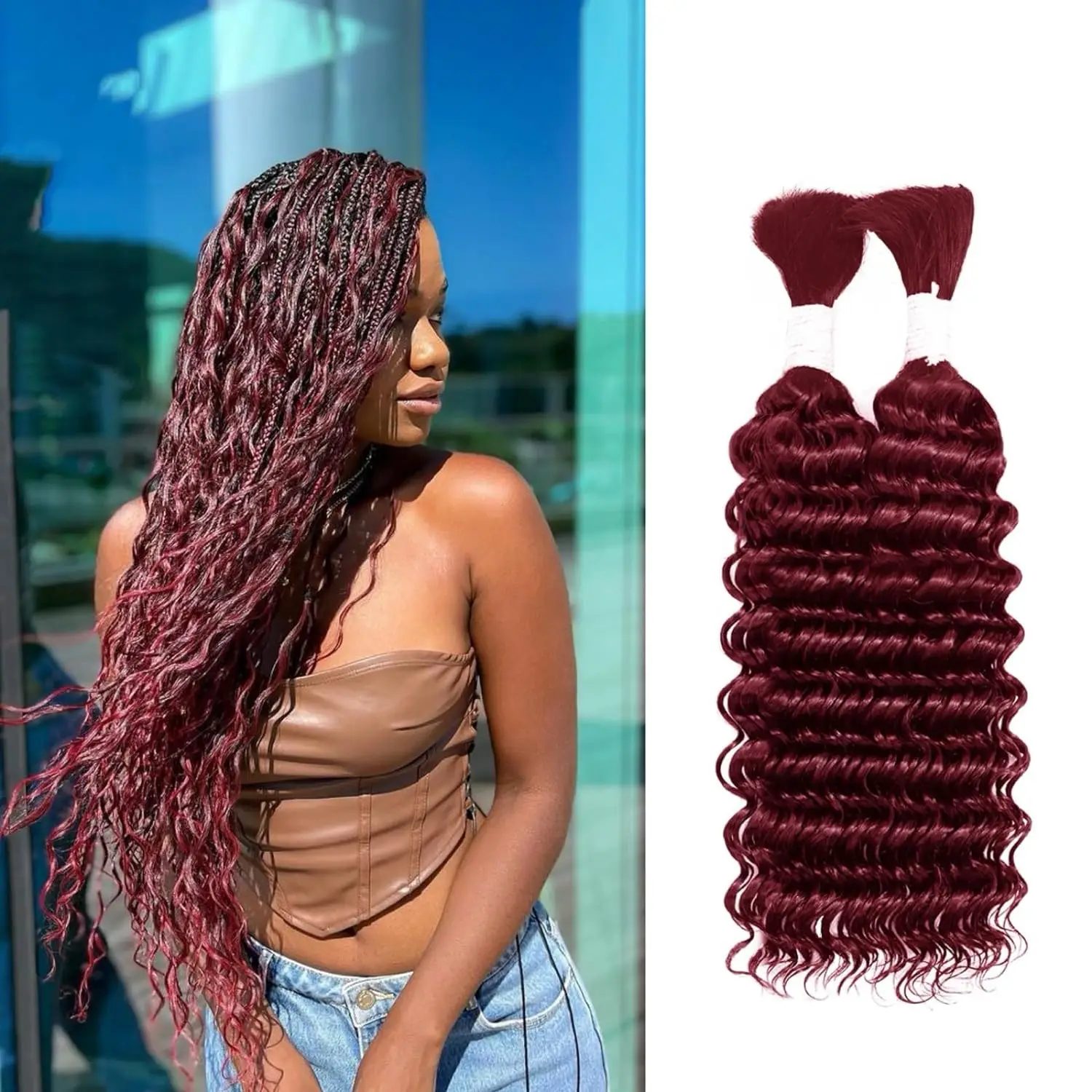 BUG Deep Wave Bulk Human Hair 100% unprocessed Brazilian Virgin Hair human hair micro-braided without weft thread