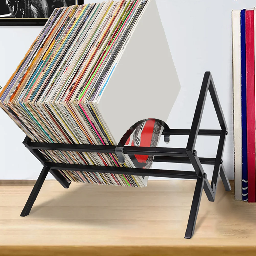 Metal Bookshelf Desktop Storage Rack For Books Records Vinyl Iron Art Stand Multi-Function Organizer Magazine Holder File