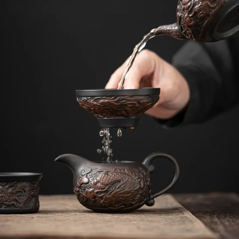 Purple Pottery Tea Funnel Tea Strainer Filter Pitcher Ceramic Infuser Dense Filter Screen Ceremony Utensils Creative