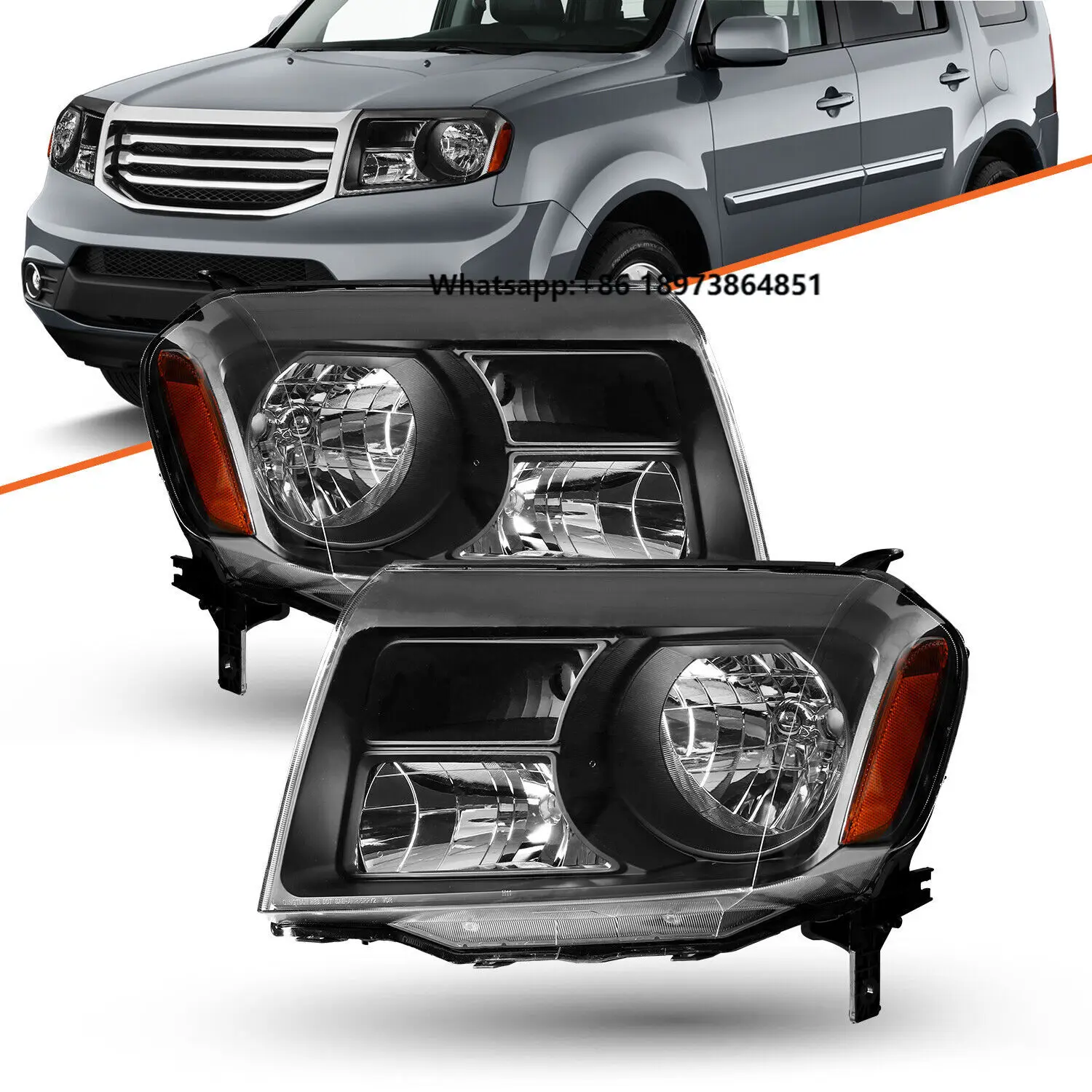 

US Black LED Front Head Lamp Light Headlight Assembly for Honda Pilot 2012 - 2015 LR Left + Right 12 - 15 Replacement