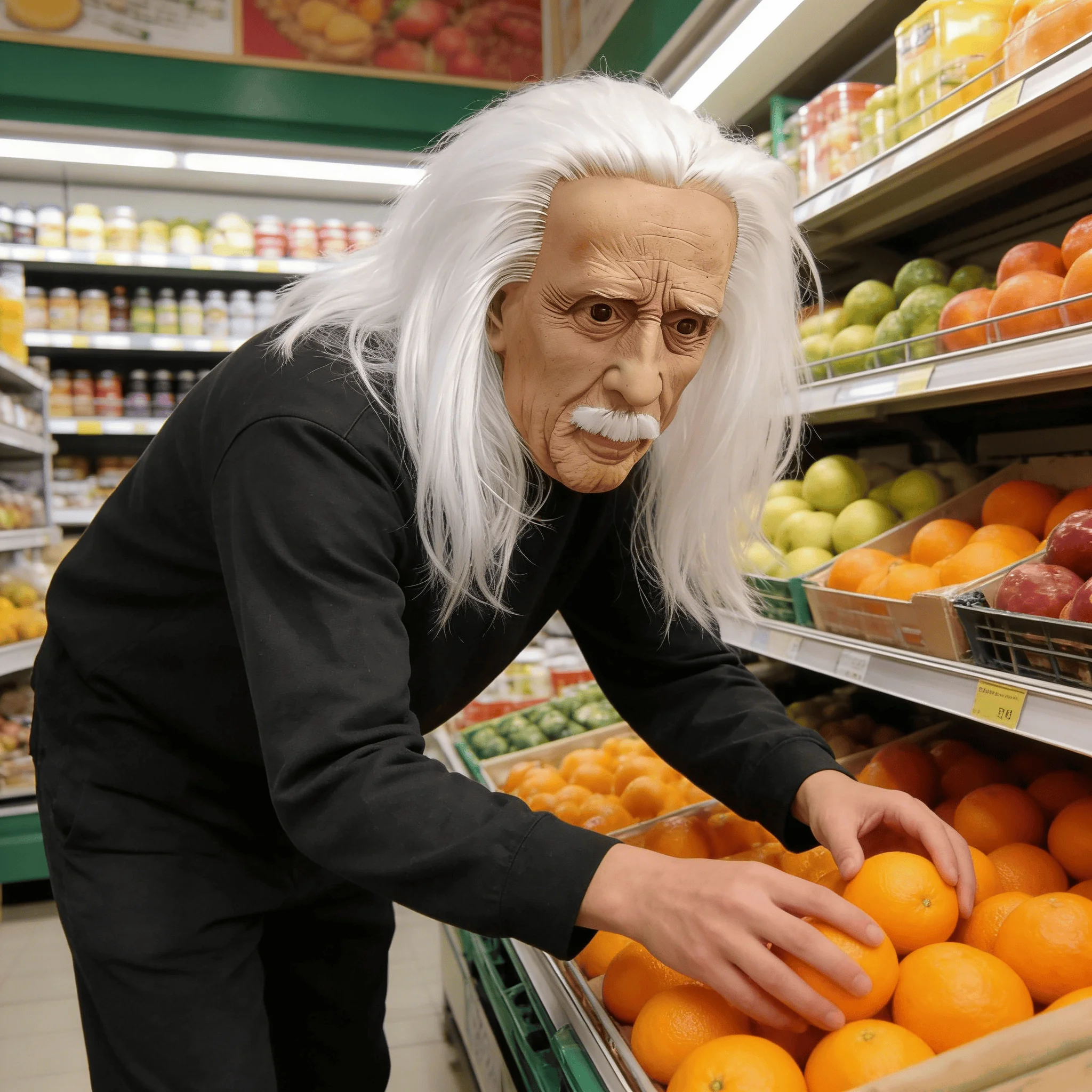 Realistic Albert Einstein Inspired Mask with Long White Hair Latex Full Head Mask Halloween Cosplay, Science Themed Parties