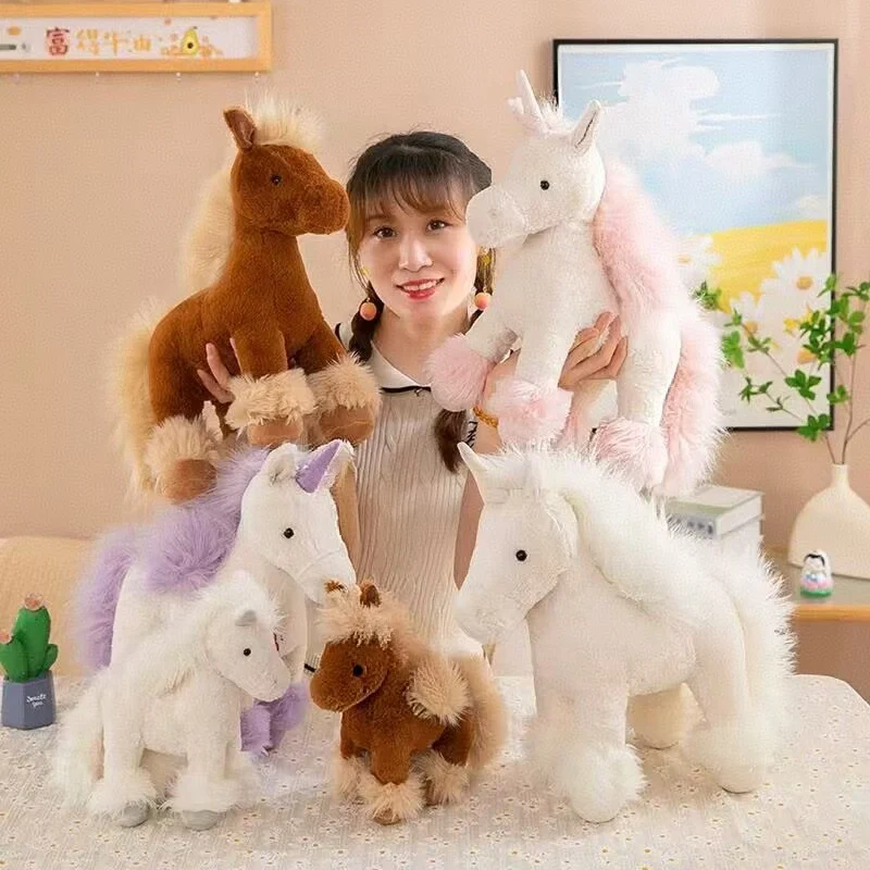 Niedliche echte Pferd-Einhorn-Plüschpuppen, Stofftier, hochwertiges, realistisches Pony-Plüschtier, klassisches Geburtstagsgeschenk für Kinder
