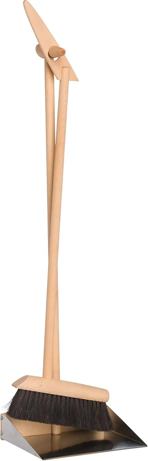 

German Made 35 3/8 Inch Oiled Beechwood Handle Horsehair Broom Stainless Steel Dustpan Set Home Kitchen Outdoor Use