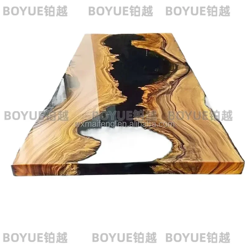 for High Quality Solid Walnut Black River Epoxy Kitchen Dining Table for Restaurant Cafe