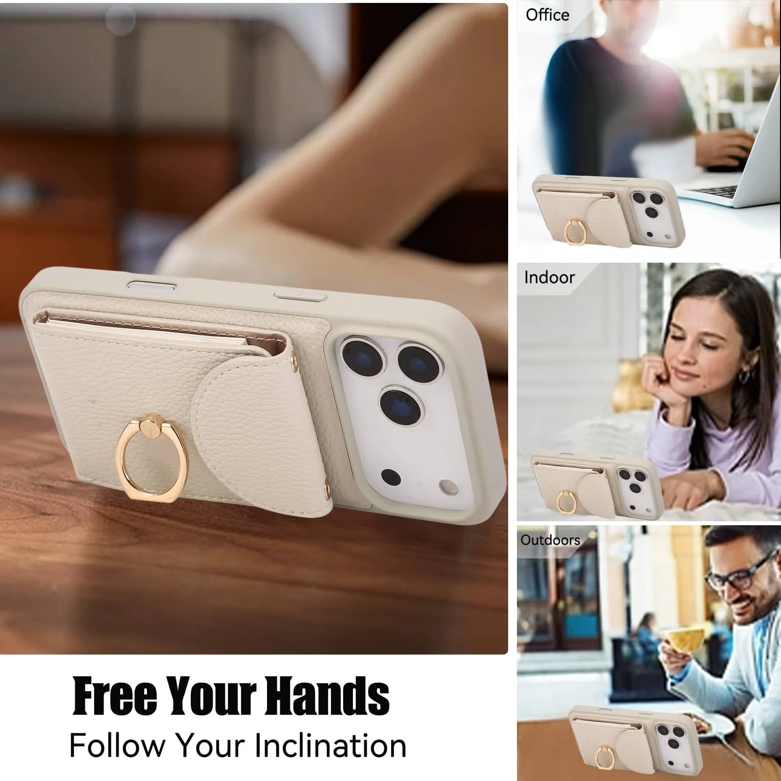 Etui portfelowe do iPhone'a 17 Pro Max 17 Pro Air, pokrowiec z uchwytem na karty i ochroną 360 stopni °   Pierścień-uchwyt i wytrzymały, odporny na wstrząsy bumper ochronny — zdjęcie produktu 3
