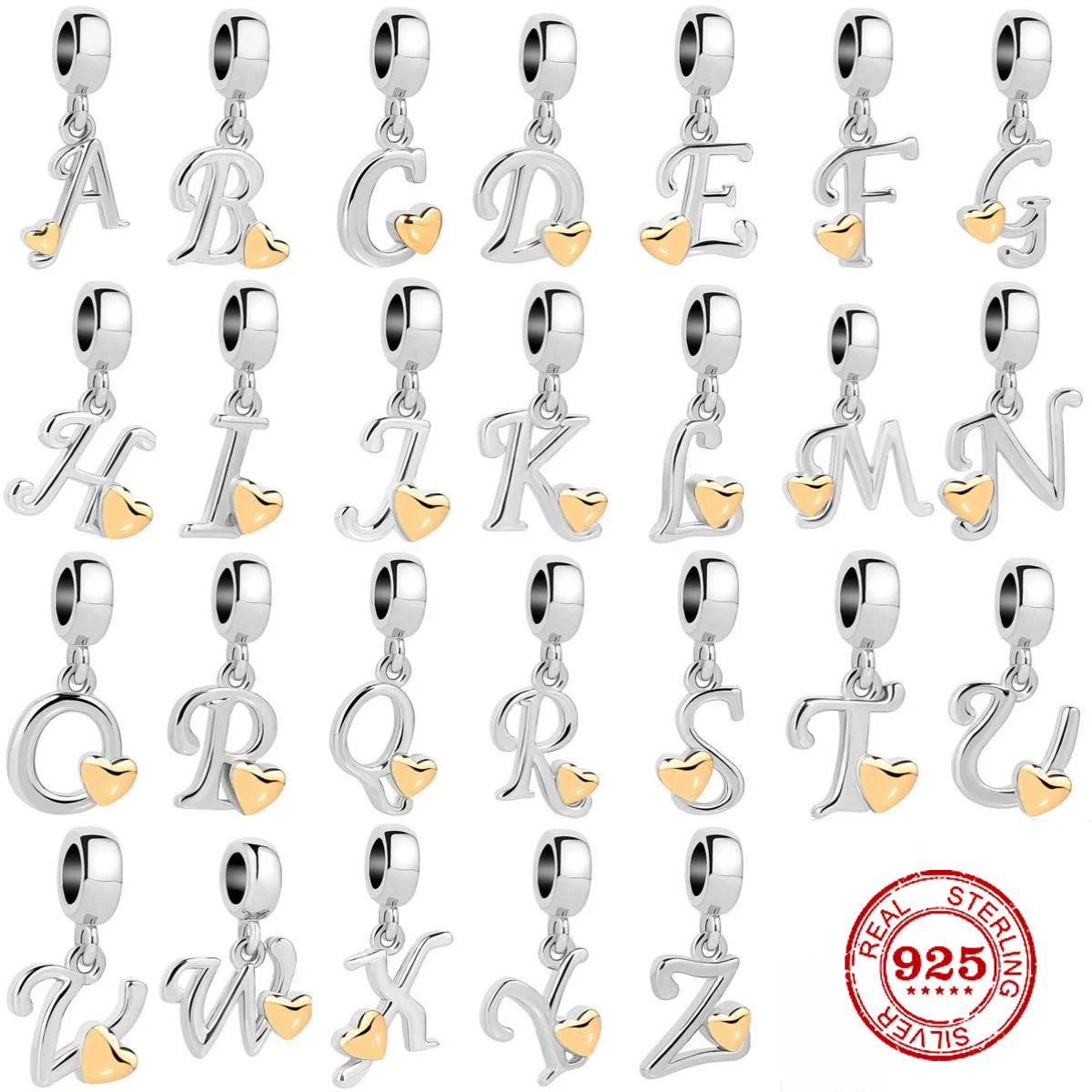 New 925 Silver 26 Letter A-Z Hang Charm Fine Beads Fit Original Pendant Charms Silver 925 Bracelet Fashion DIY Jewelry For Women