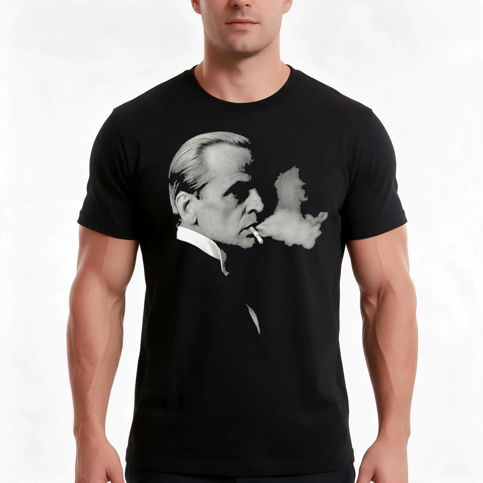 Kinski Smoking Black & White T-Shirt, Summer Casual Cotton Tee, Oversized Streetwear Tops, Vintage Graphic Print, 100% Cotton