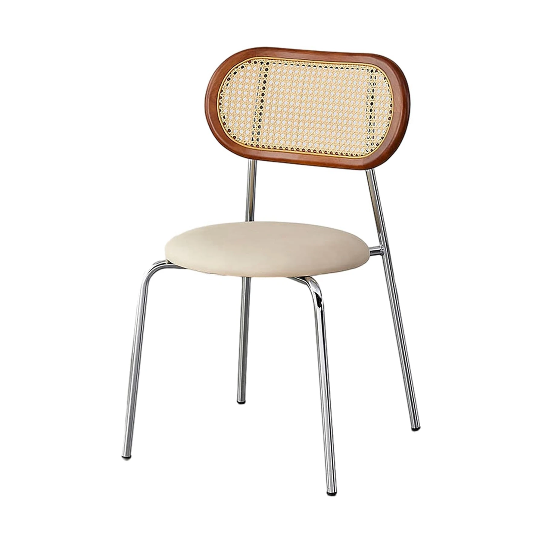 !@Modern Dining Chair with Iron Frame Upholstered Seat Rattan Backrest for Indoor and Outdoor