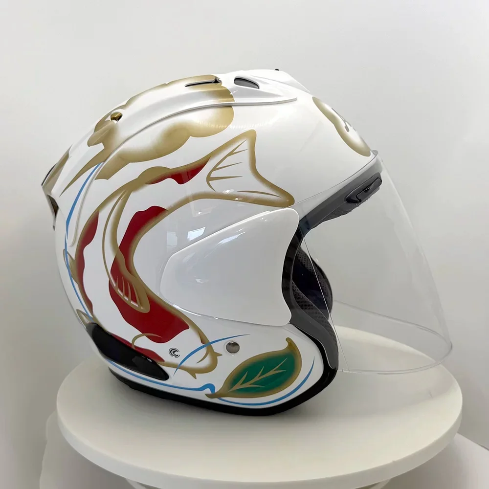 VZ-RAM ABS Classic 3/4 Open Face Helmet,For Harley Motorcycle And Cruise Motorcycle Protection Helmets,White Koi