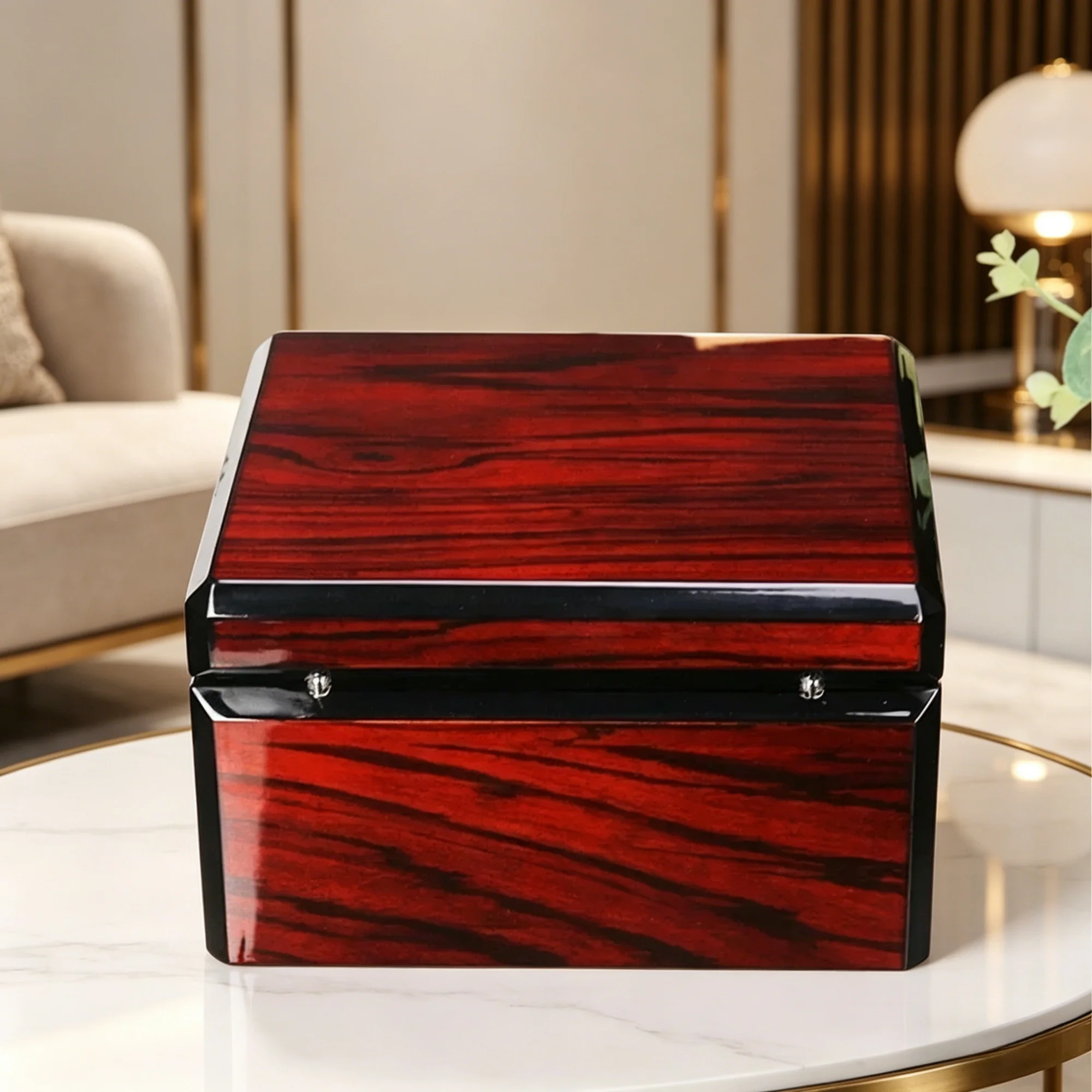 Luxury Red Glossy Piano Finish Watch Box with Brown PU Leather Interior Single Wristwatch Storage Case Premium Gift Box for Men