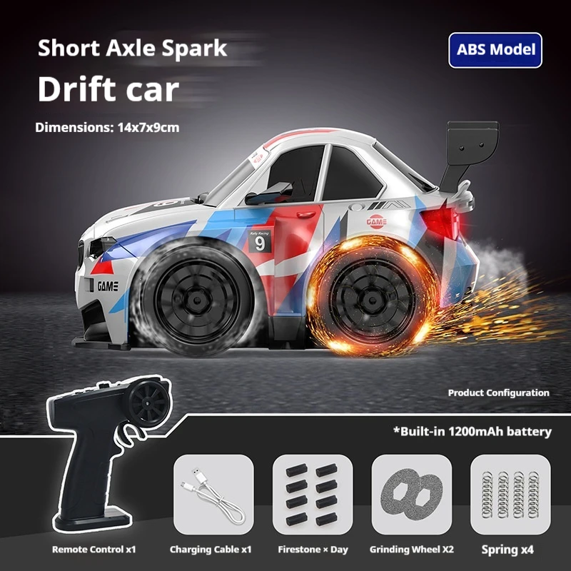 RC Spark Drift Car 4WD Short Axle 2.4GHz Remote Control Desktop Toy Car With Tire Spark Shock Absorption Gift For Boys New