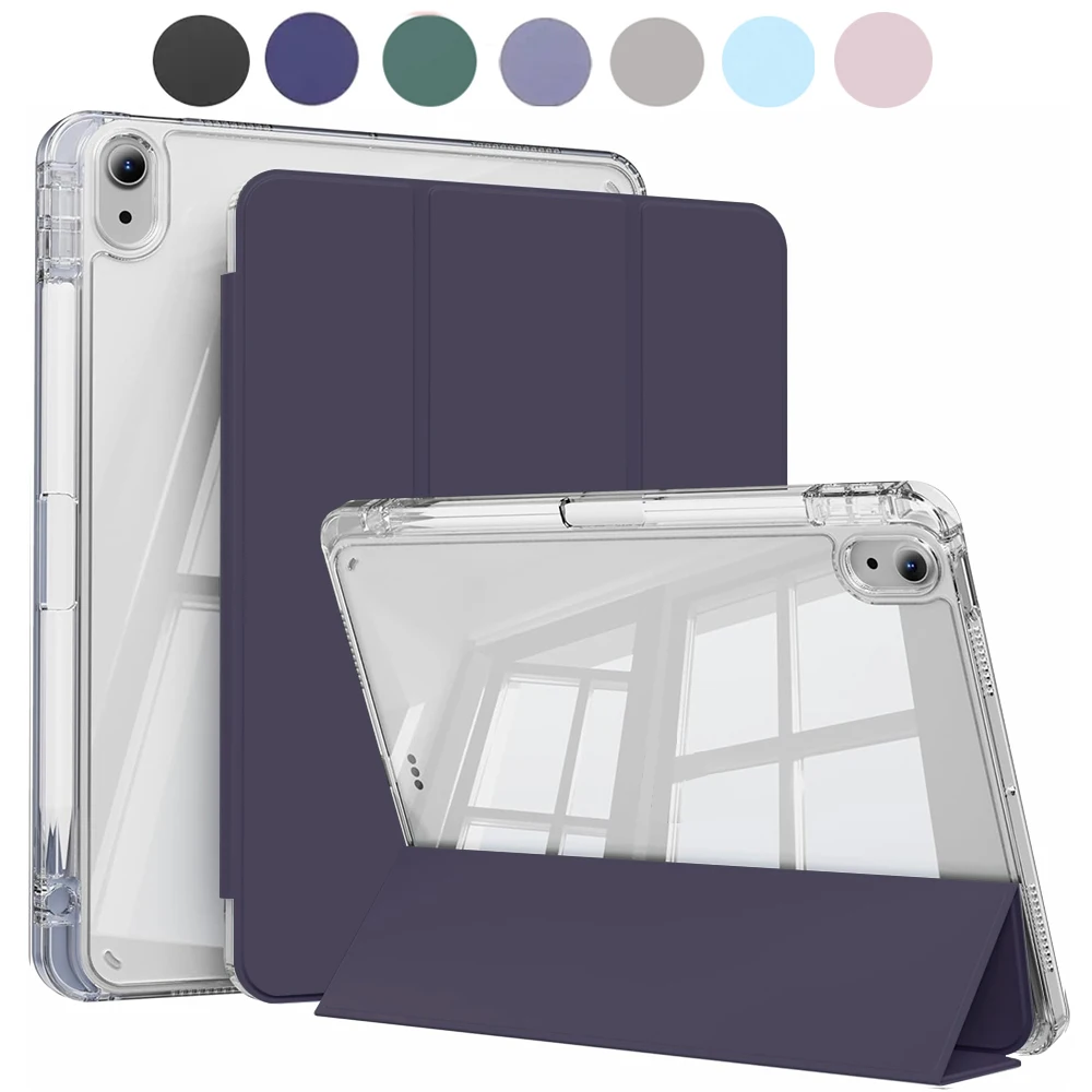 Kristalheldere hoes voor iPad 5 6 7 8 9 10 11 Air 11 13 inch /Mini 6e 7e generatie /Pro 11 12.9 (3e/4e/5e/6e generatie) met penhouder