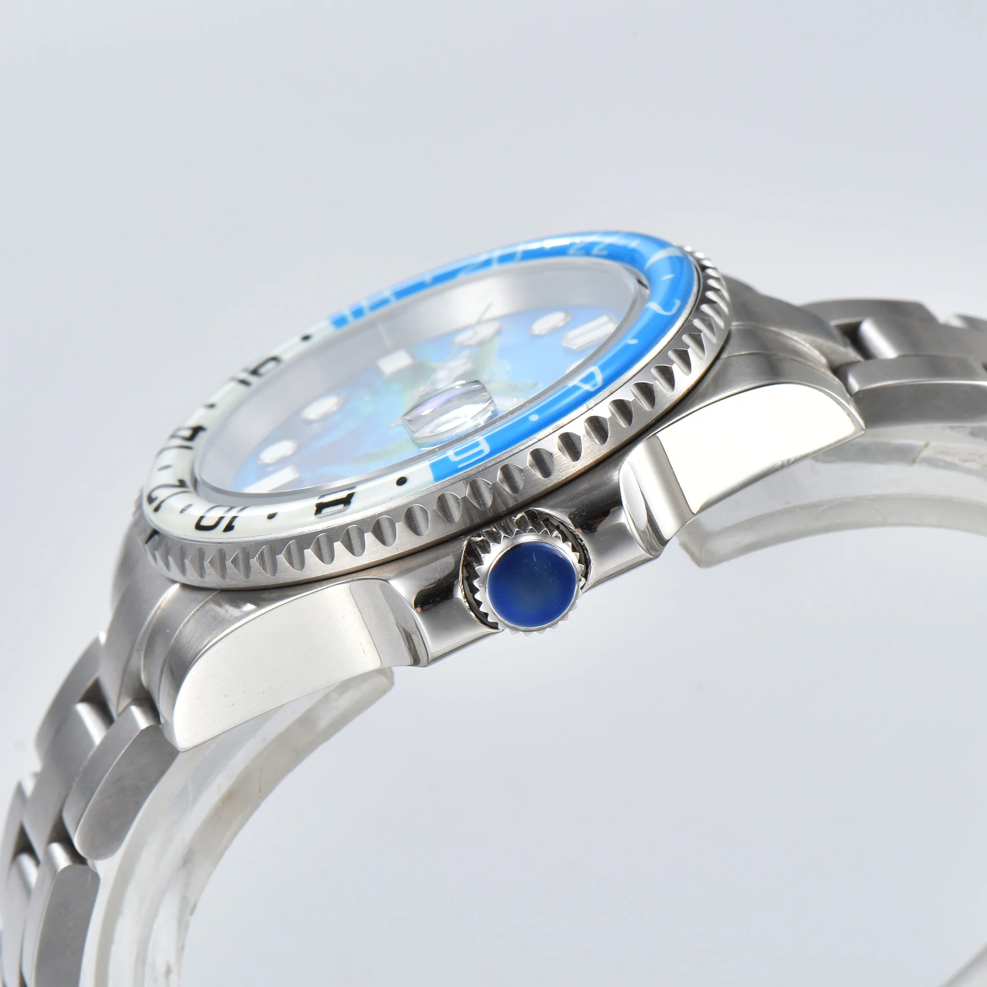 Men's 40mm Automatic NH35A watch Steel Sapphire case Waterproof Wristbatch watch NH35 Automatic Movement Blue all Luminous bezel