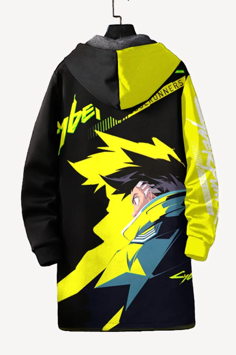 Hot Anime CYBERPUNK: EDGERUNNERS Fashion Casual Hooded Wind Coat Cosplay Men Mid-Length Jacket Autumn Winter Tops Warm Outwear