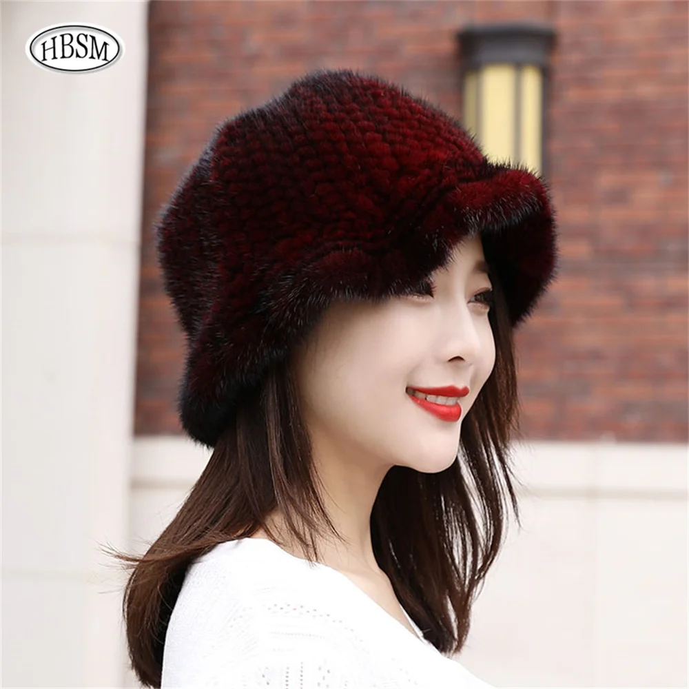 Natural Mink Fur Knitted Hat Furry 2024 cHIC y2k Cap Fur Hat For Women Russian Winter Luxury Fashion Party Panama Fisherman Cap