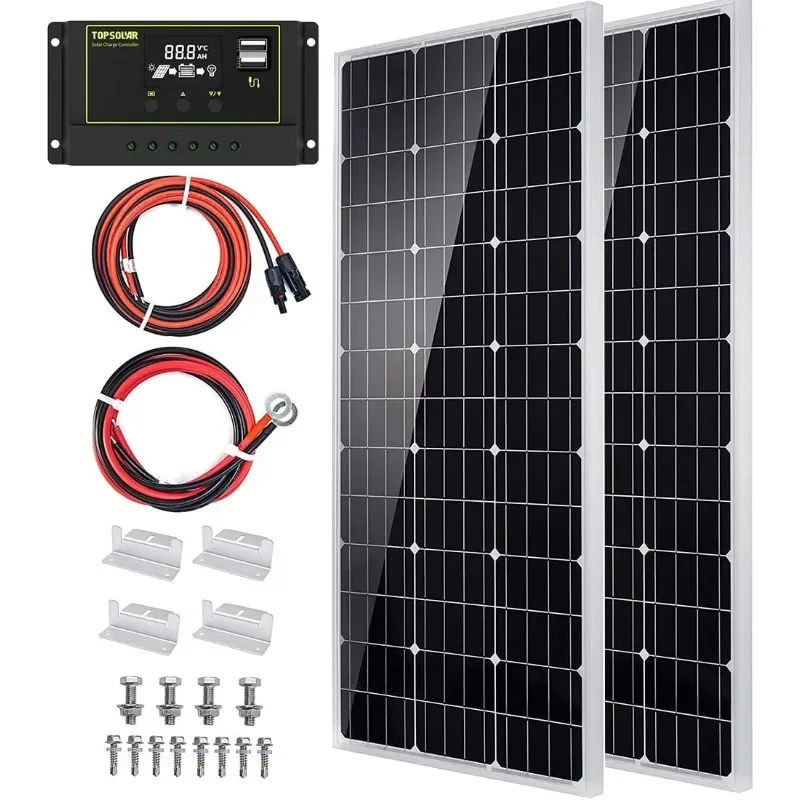 

Topsolar Solar Panel Kit 200（2*100W) Watt 12 Volt Monocrystalline Off Grid System for Homes RV Boat + 30A 12V/24V Solar