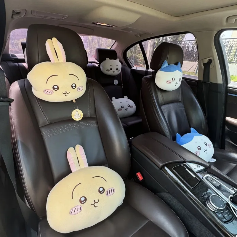 Hachiware New Cartoon Cute Velvet Car Headrest Neck Pillow Seat Car Pillow Lumbar Cushion Car Interior Decoration Usagi Chiikawa