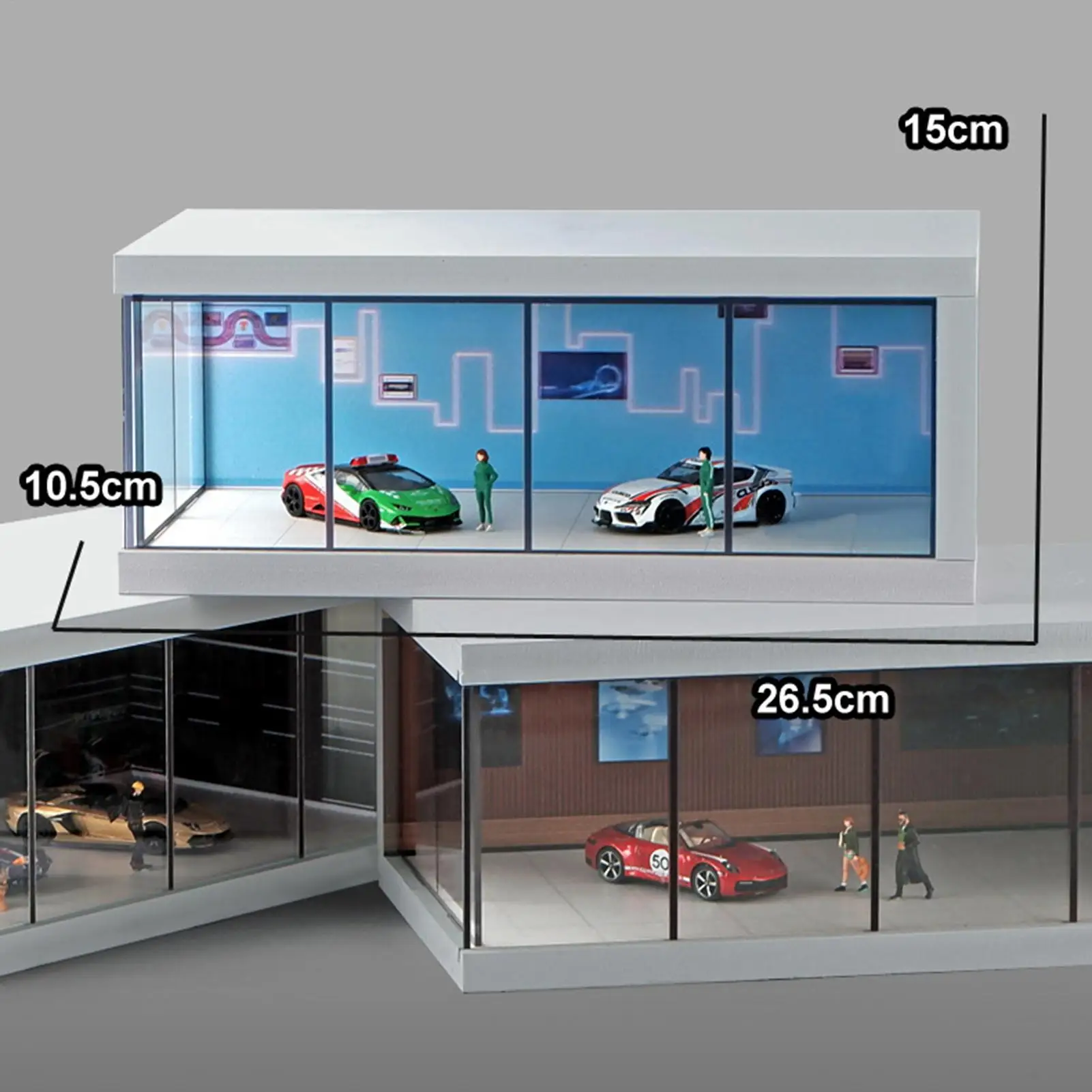 Car Model Display Cabinet Clear Car Model Display Box Stackable Storage Organizer Space-Saving Show Case with Light