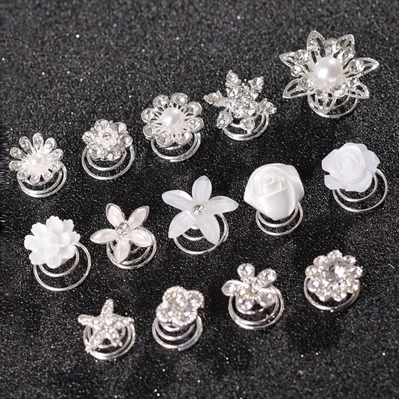 10Pcs/Lot Wedding Bridal Hair Pins Girls Crystal Flowers Twists Coils Swirl Spiral Hairpins Women Mini Headwear Hair Accessories