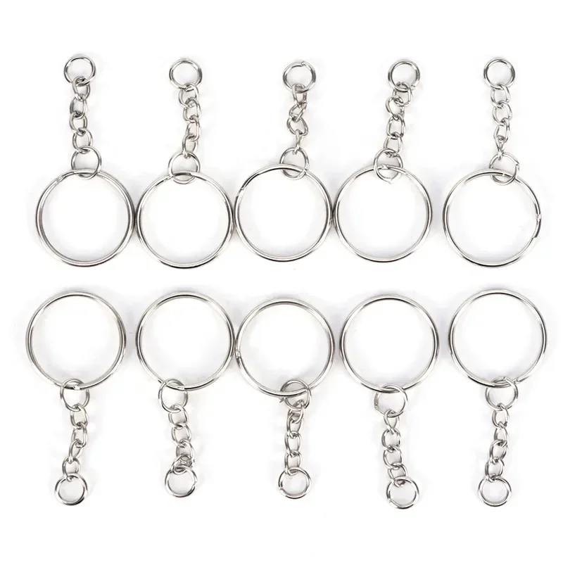 50 PCS Key Rings with Chains - 25mm Diameter Buckle Chains - Silver Key Rings with Diameter Chains - 4 Chains