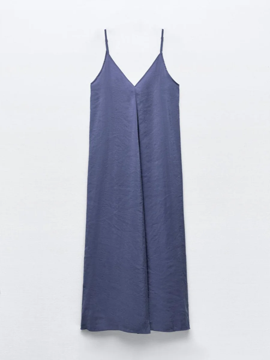 Faionable losse V-Ne lange Dr dames zomer nieuwe collectie jurk Ele gedrapeerde strapl a-lijn jurk voor woon-werkverkeer