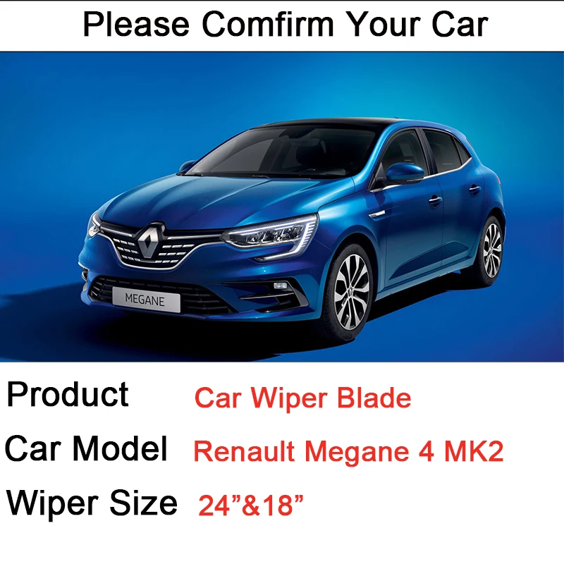 Car Windshield Wiper Blades for Renault Megane 4 MK4 2016 2017 2018 2019~2022 Front Window Windscreen Rubber Wipers Accessories