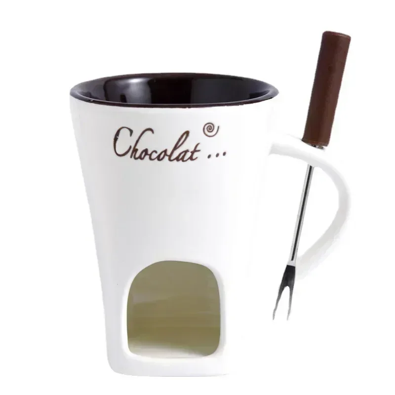 Chocolate Mug European Swiss Ice Cream Cheese Chocolate Melt Oven Red Ceramic Atmosphere Hot Pot Cup with Fork Christmas Gift